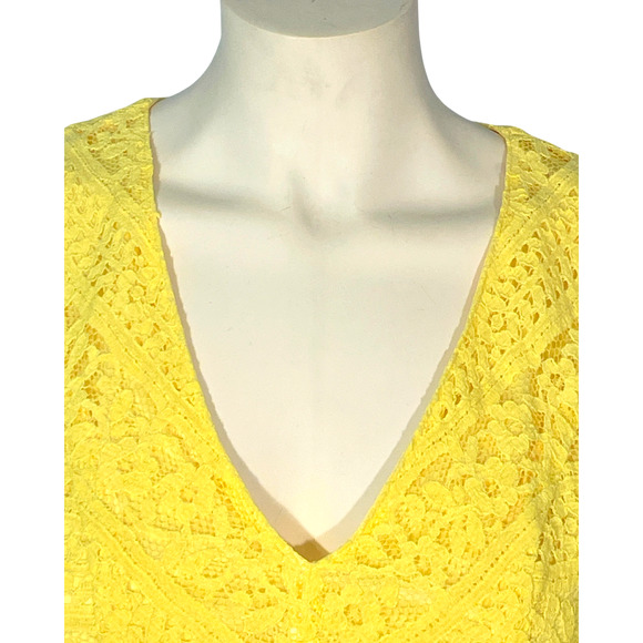 Lulus Sz S Love You Always Sleeveless VNeck Skater Dress Yellow Lace with Ruffle - Picture 6 of 12
